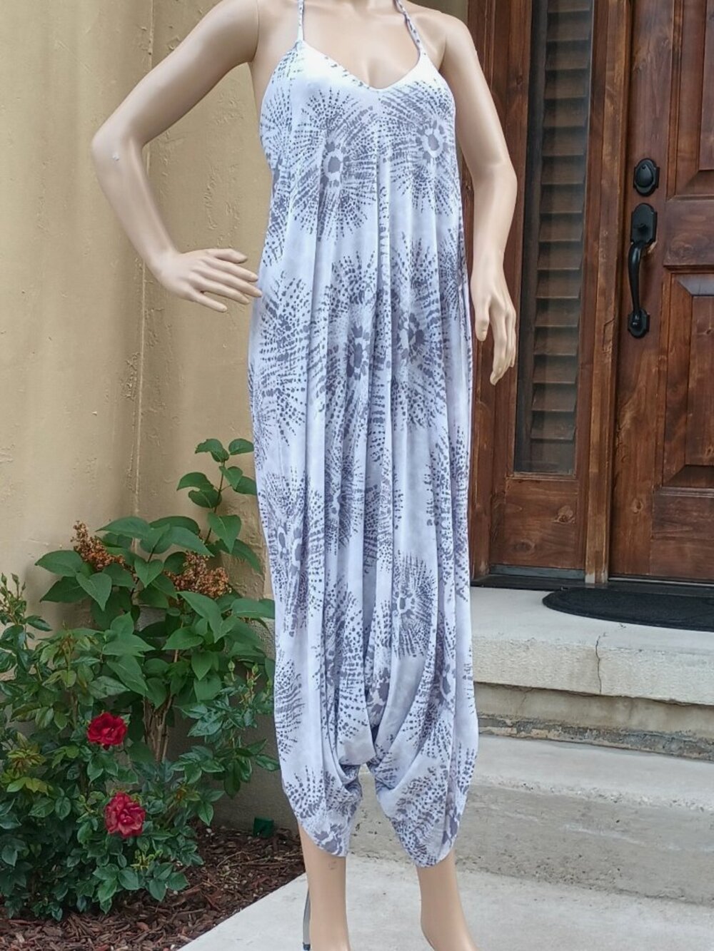 Harem Style Halter Jumpsuit by Onzie, multicolor (gray shibori), S/M